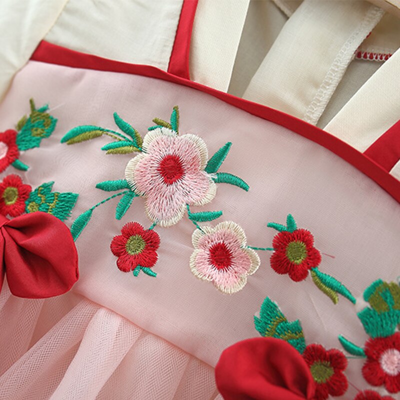 Vintage Chinese Style Embroidered Baby Party Mesh Dress for Girls