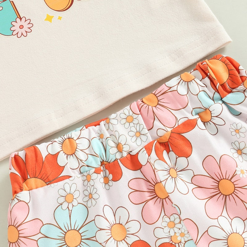 Adorable 3Pcs Rainbow and Floral Summer Outfit for Baby Girls