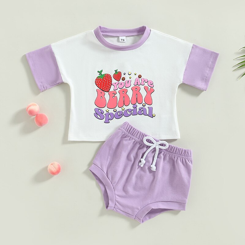 Cute and Comfy Summer Baby Girl Clothes Set with Fruit and Letter Prints