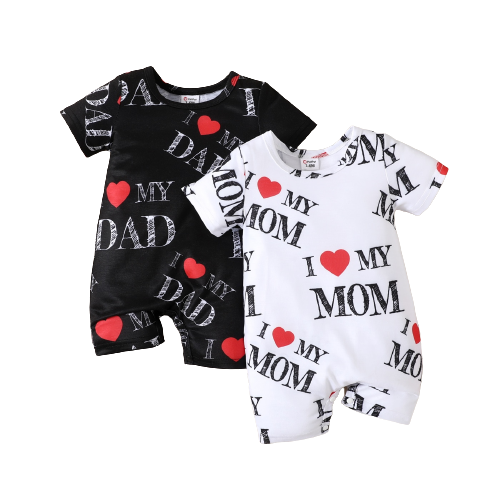 All Over Love Heart and Letter Print Short-sleeve Romper for Baby Boys and Girls