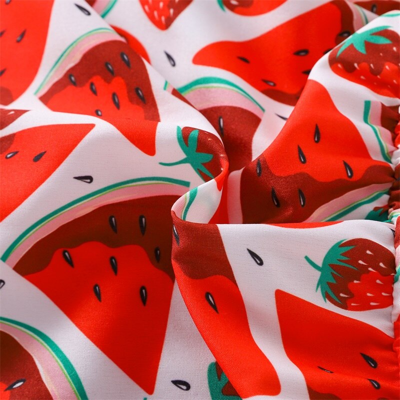 Cute and Comfortable Infant Baby Girls Watermelon Pattern Sleeveless Jumpsuit with Bow Headband for Summer