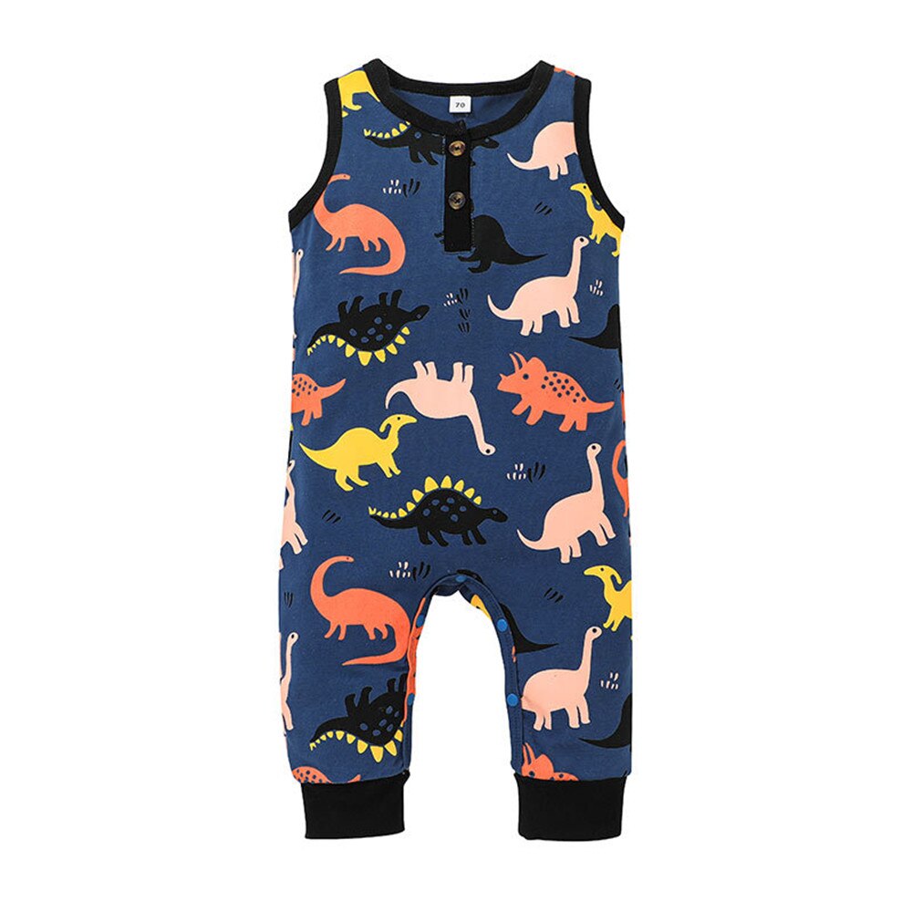 Adorable Sleeveless Dinosaur Printed Baby Rompers for Boys
