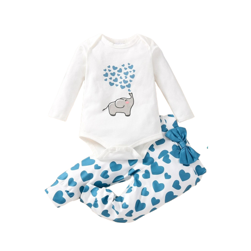 Love Elephant Print Newborn Girls Valentine's Day Outfit