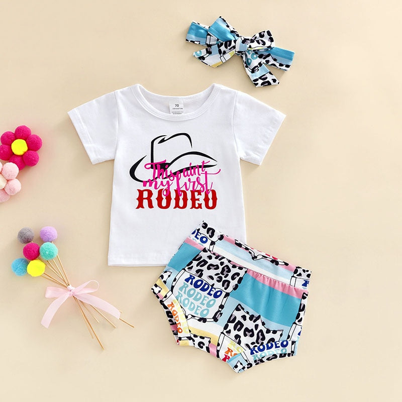 Adorable 3-Piece Baby Clothes Set: Letter T-Shirts, Patterned Shorts, and Headband for Girls and Boys
