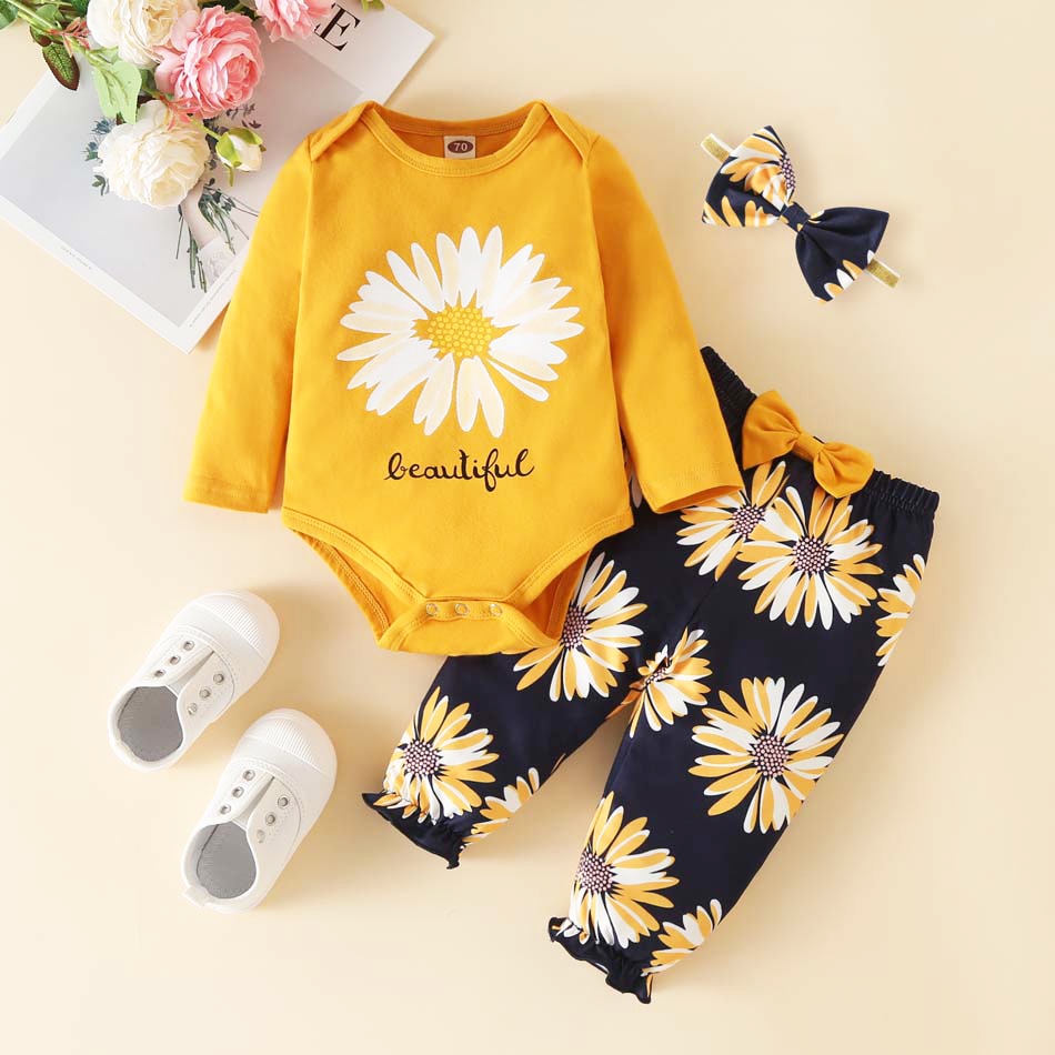 Bumeex Fashion Newborn Toddler Baby Girl Clothing Set Leopard Print Long Sleeve Top Jumpsuit Bow Trousers Headband 3 Piece Set