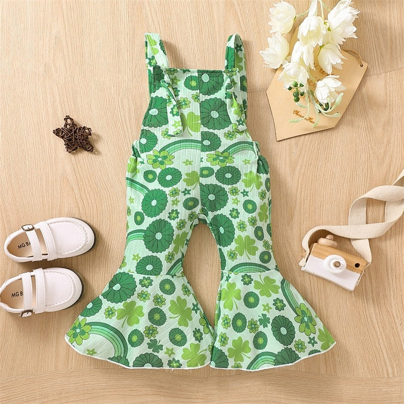 Toddler Kid Girl Jumpsuits Pants with Four Leaf Clover Print