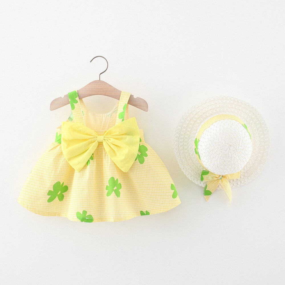 Sweet Summer Beach Dresses for Baby Girls with Plaid and Flower Print