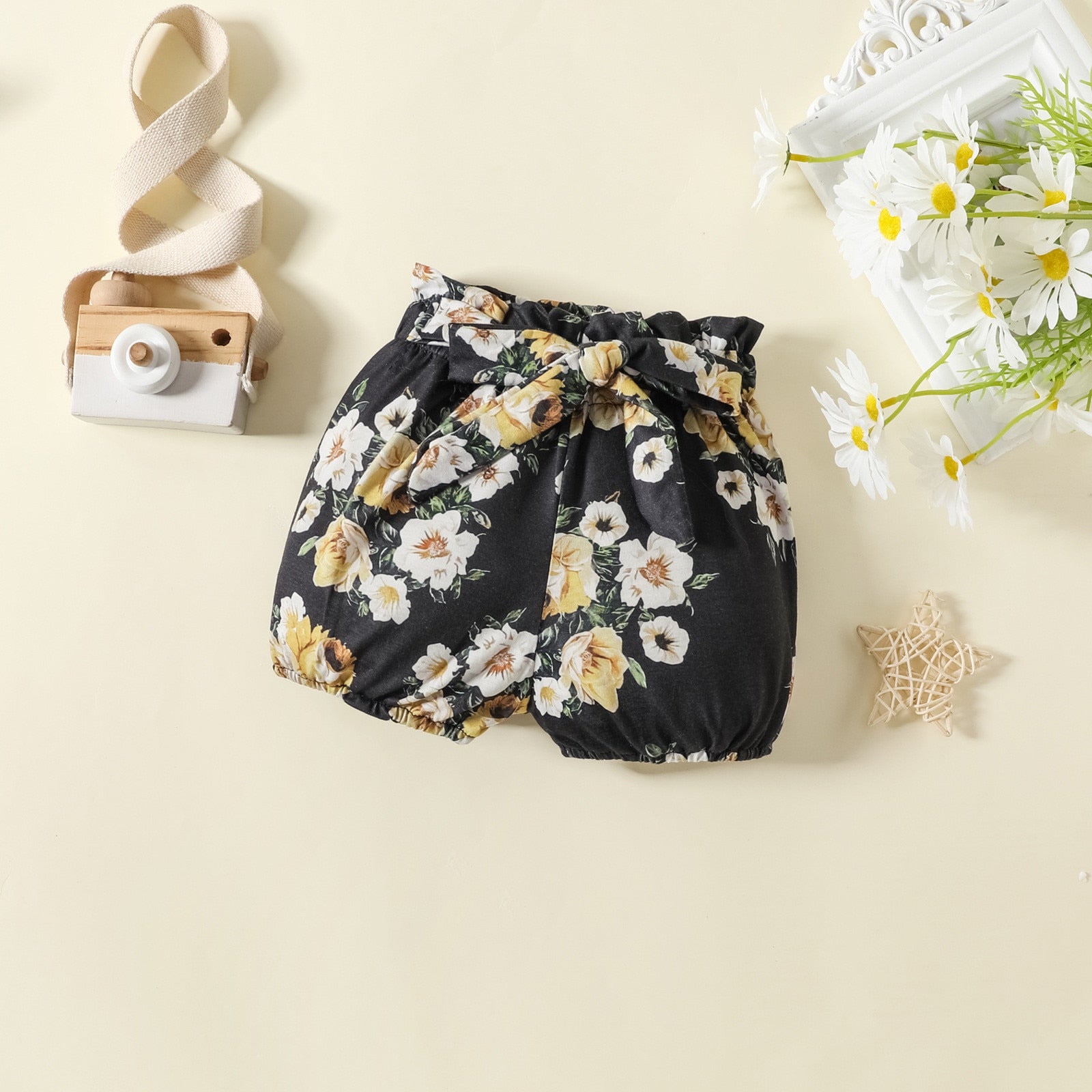 Adorable Infant Baby Girls Summer Clothes Sets - Short Sleeve Ribbed Romper Bodysuit+Shorts+Headband Sets