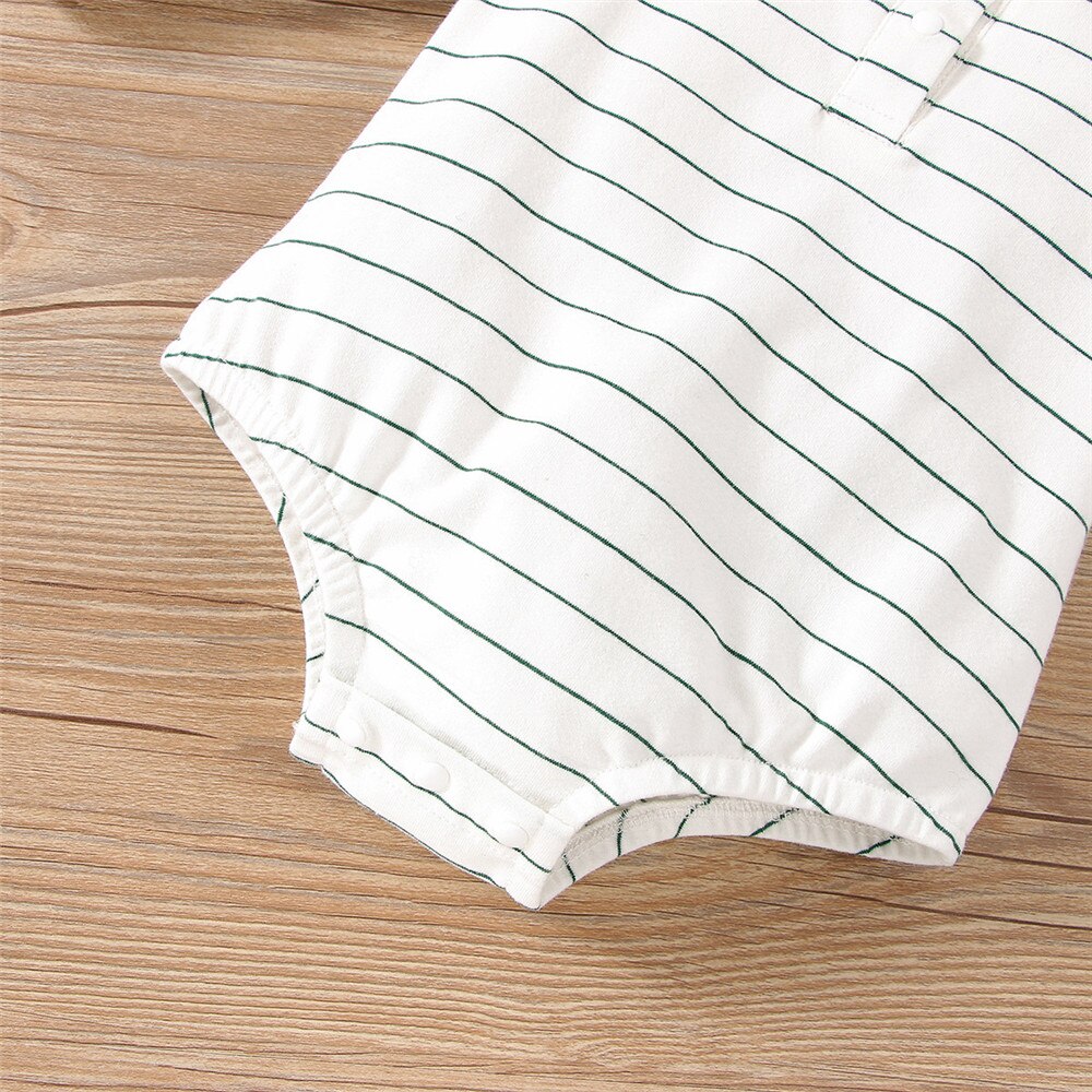 Hot Sale Baby Boys Clothes Set: Striped Bodysuit+Green Overalls