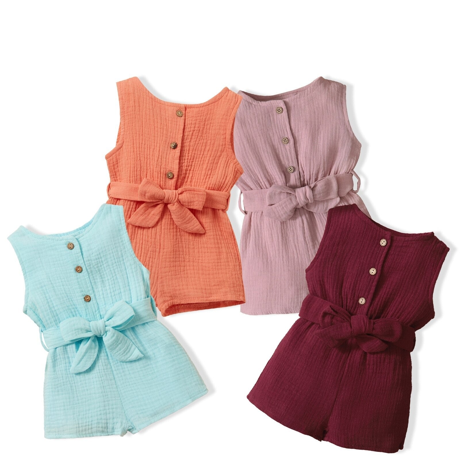 Summer Baby Girl Romper with Belted Design