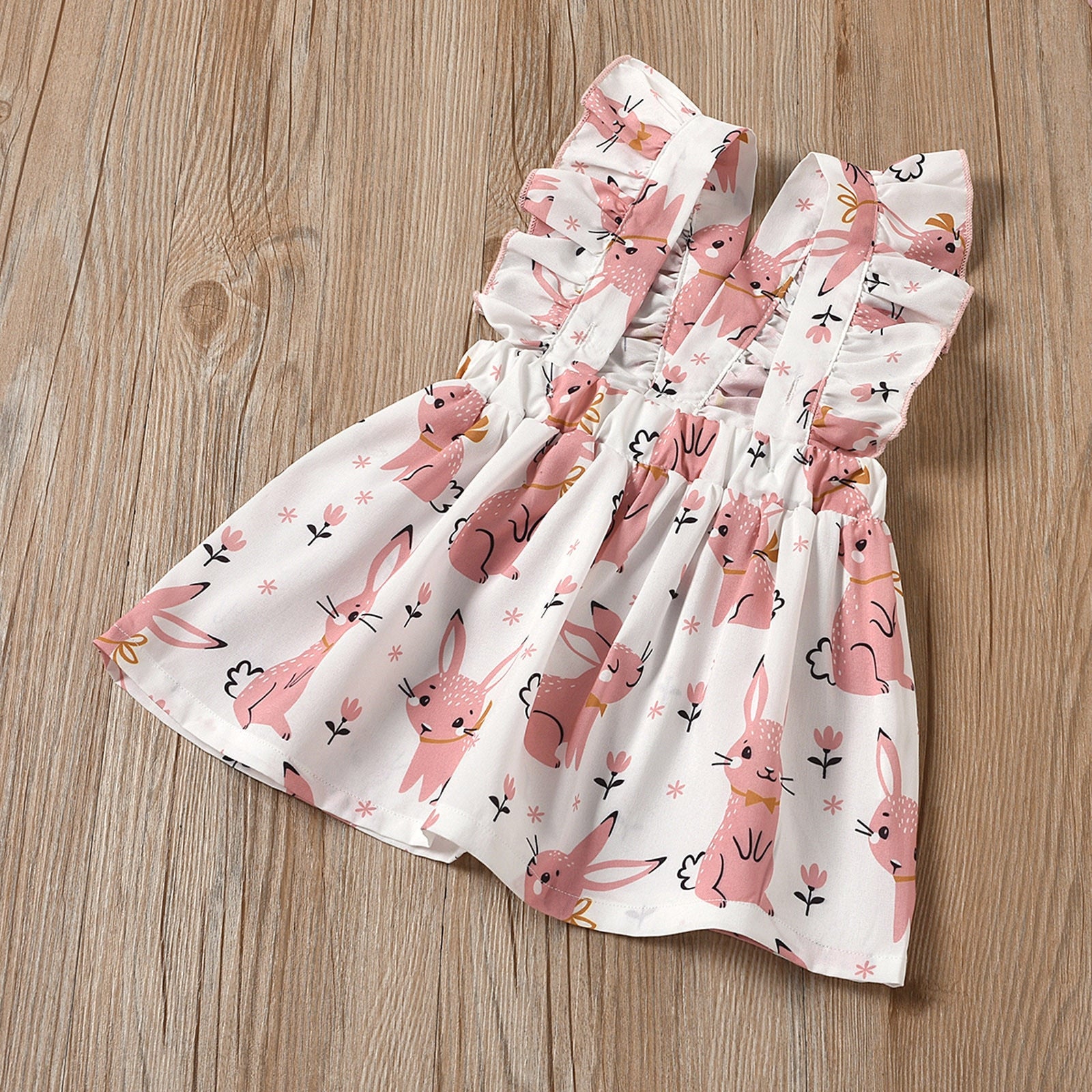 Toddler Baby Girls Summer Clothes Sets - Short Sleeve Romper and Rabbit Suspender Skirt Outfits Sets for Infant Girls