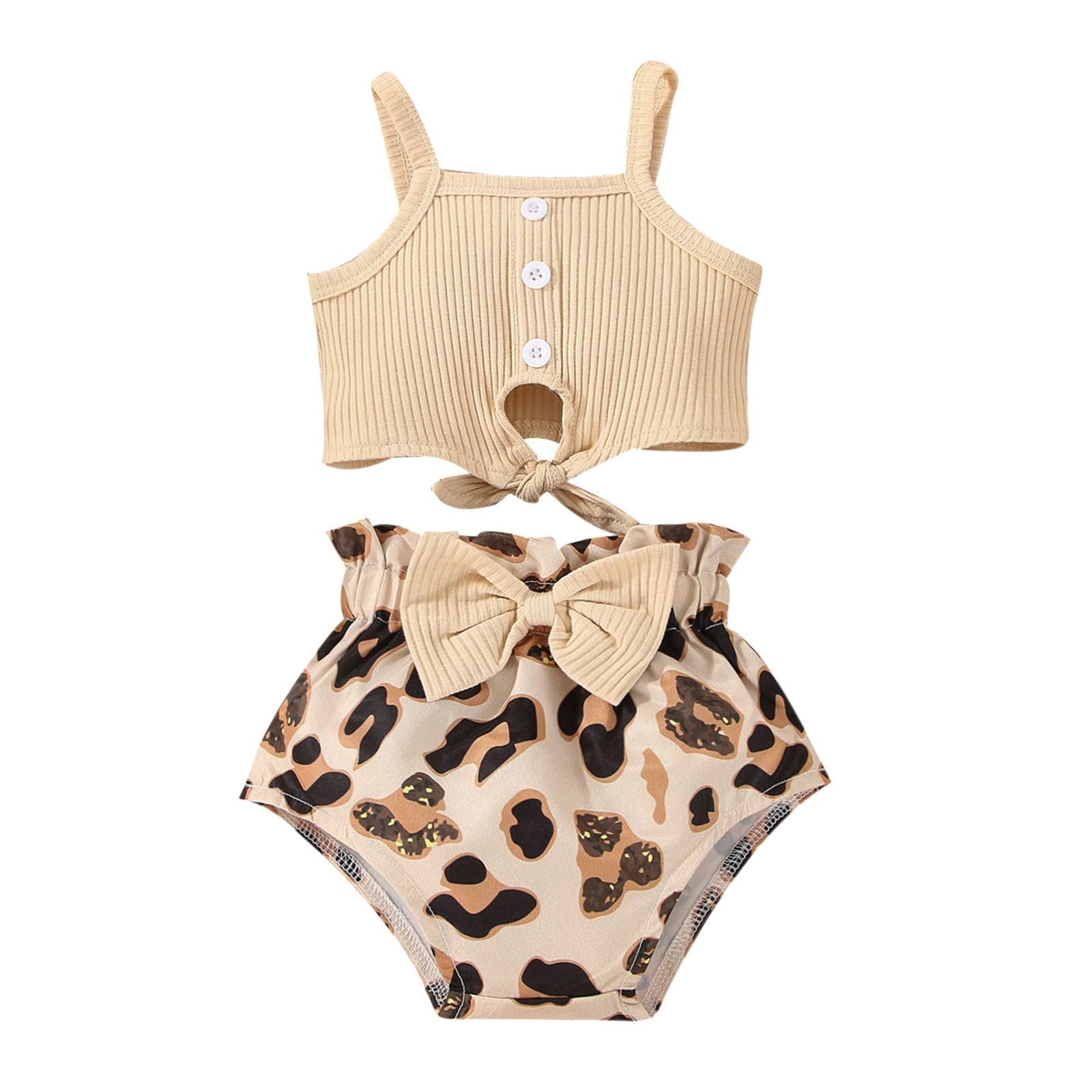 Baby Girl Summer Clothes Set - Ribbed Vest Top + Leopard Print Shorts