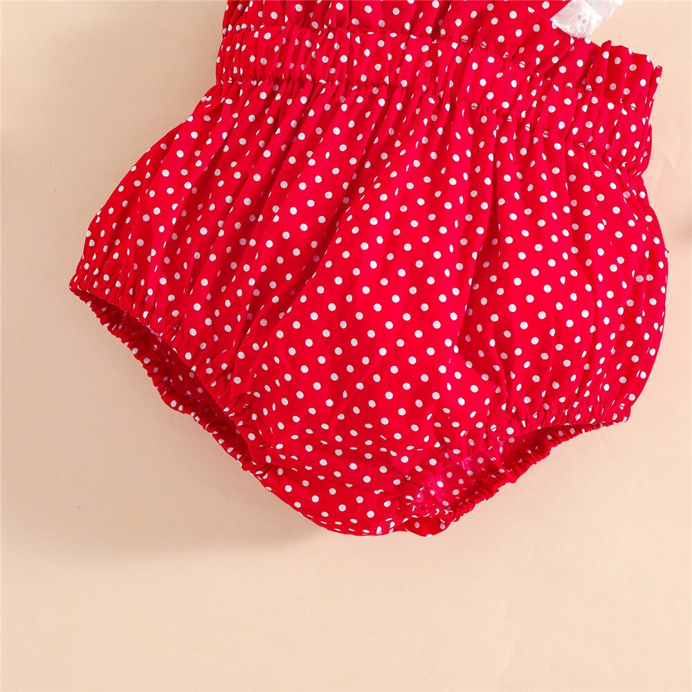 Adorable 2-Piece Girls Bodysuit and Romper Set with Dots and Lace