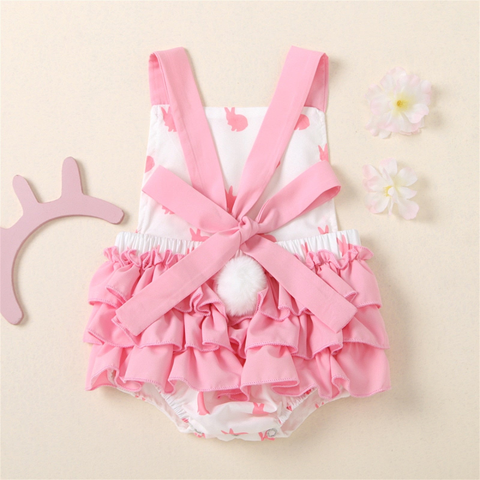 Adorable Newborn Baby Girls' Summer Jumpsuit with Cartoon Rabbit Prints