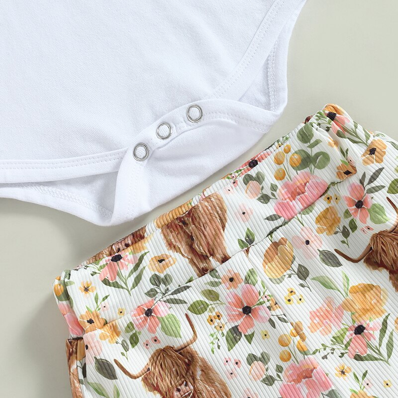 Adorable Newborn Baby Girls Summer Clothing Sets with Letter Print Bodysuits and Floral Flare Pants