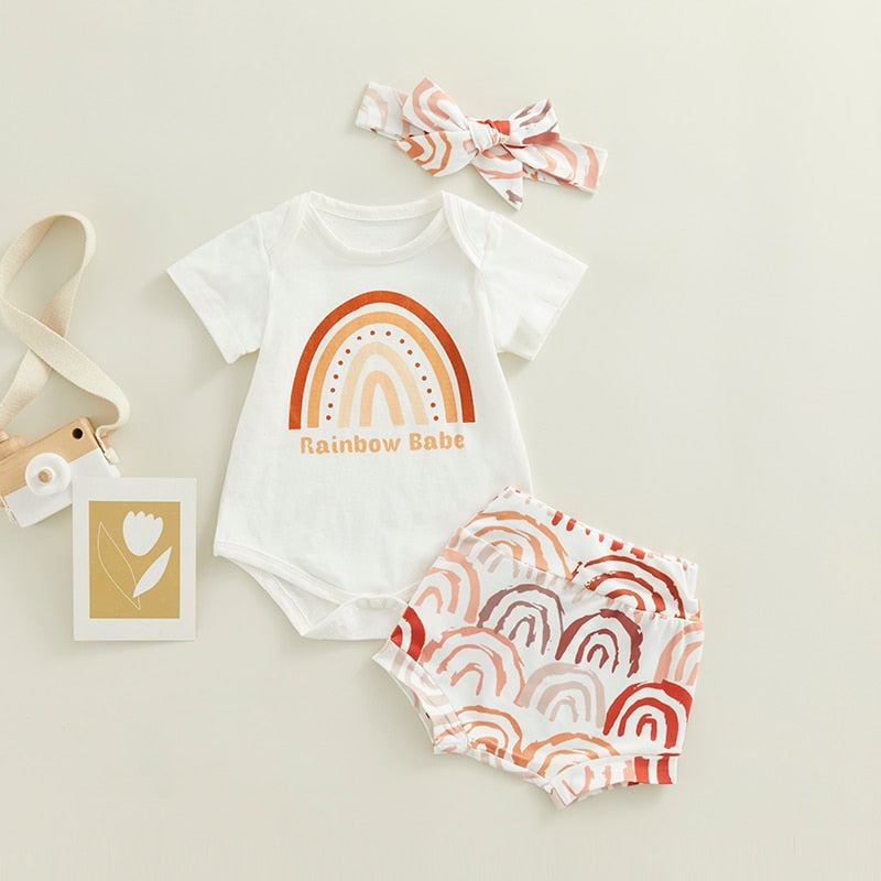 Summer Rainbow Newborn Baby Girls 3PCS Clothes Sets
