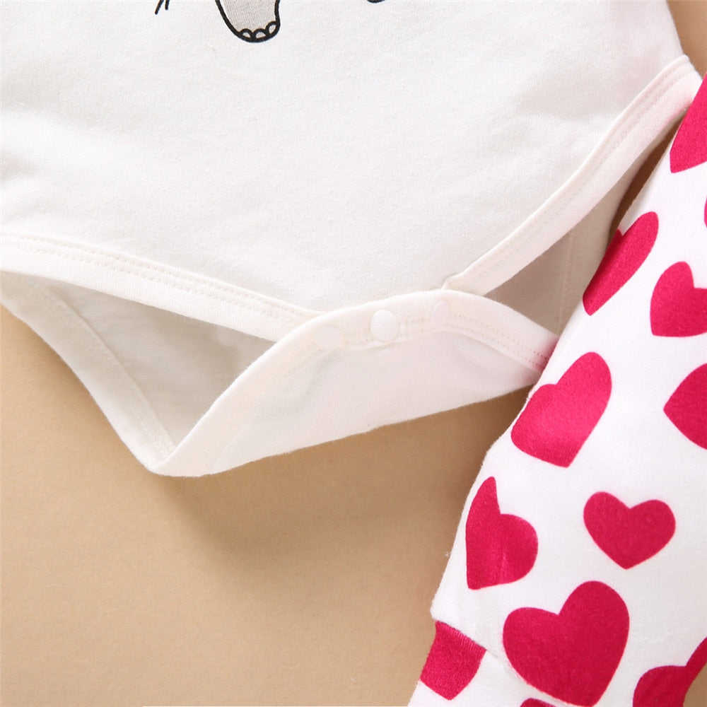 Love Elephant Print Newborn Girls Valentine's Day Outfit