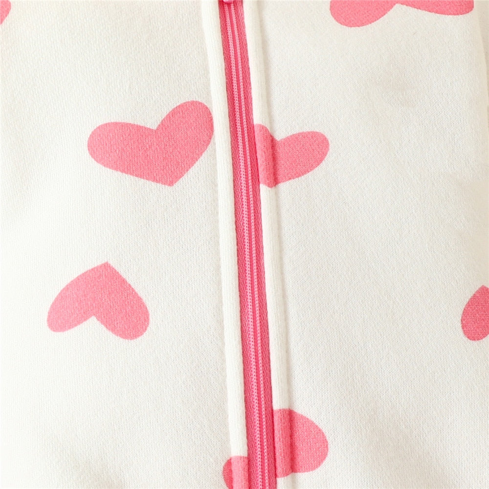 Zipper Hooded Jumpsuit for Kids Girls Clothing - Heart Print Baby Costume Valentine's Day Girls Playsuit Newborn Sleepwear