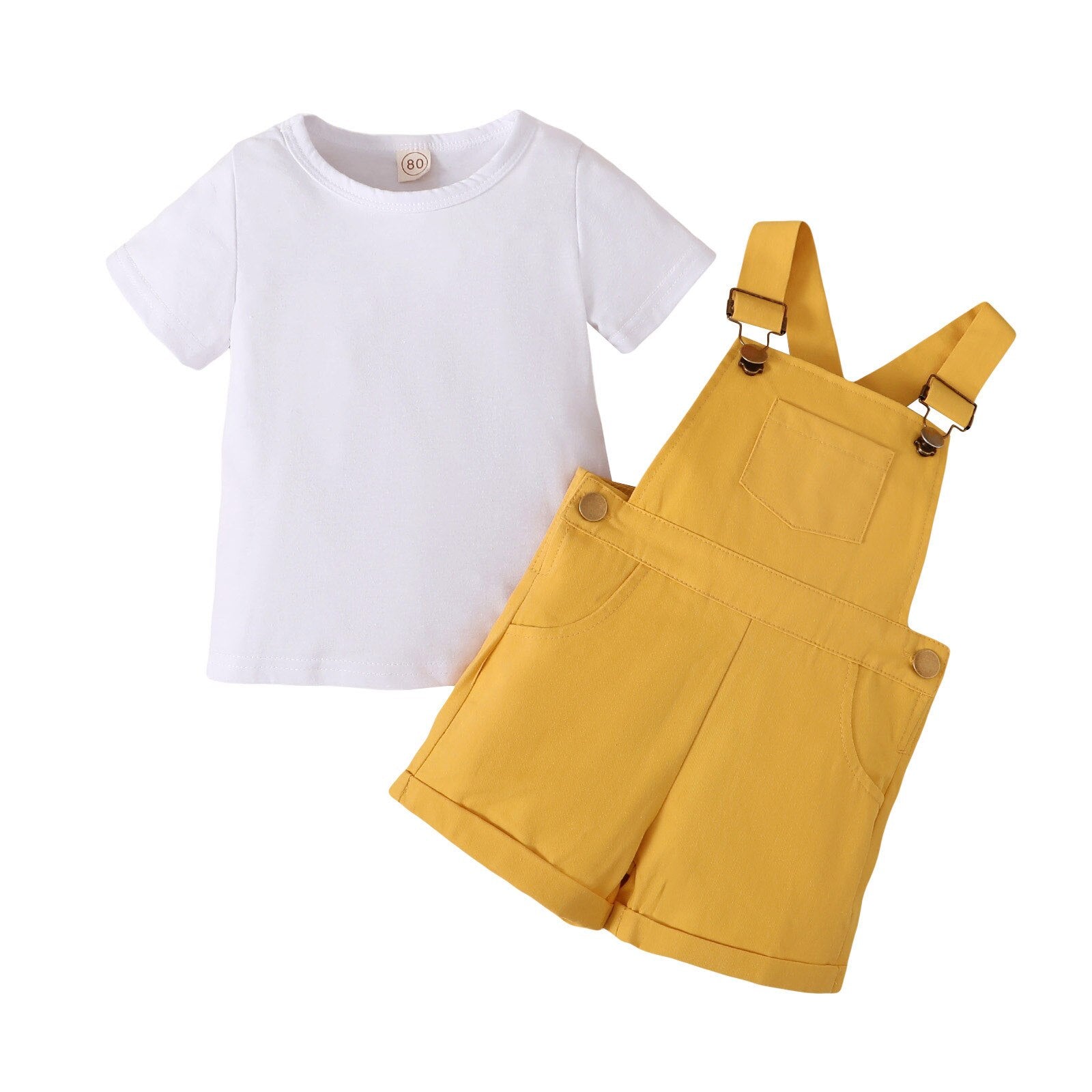 Summer Cute Kids Girls Clothes Sets 2pcs Short Sleeve T-Shirts + Striped Shorts with Pockets
