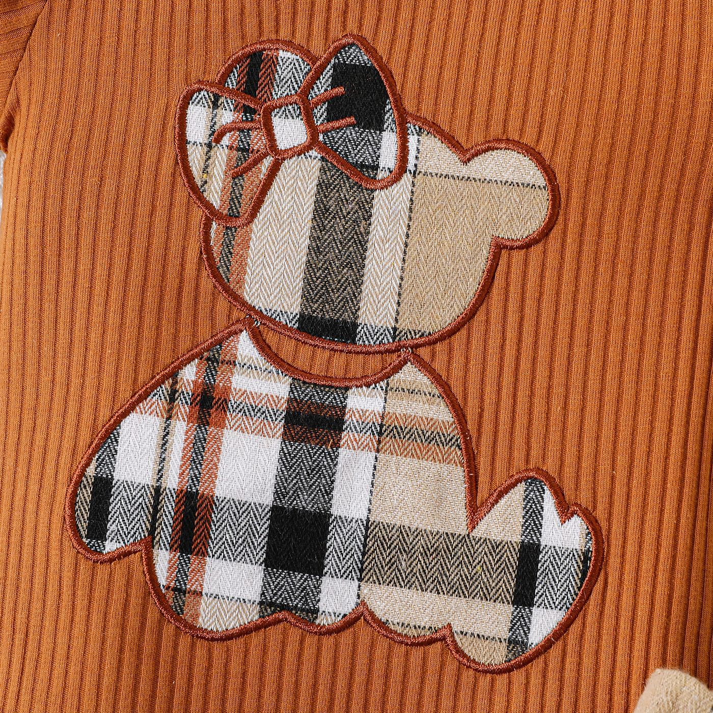 Cute Summer Baby Girl Outfit Set with Embroidery Bear Romper and Plaid Skirt