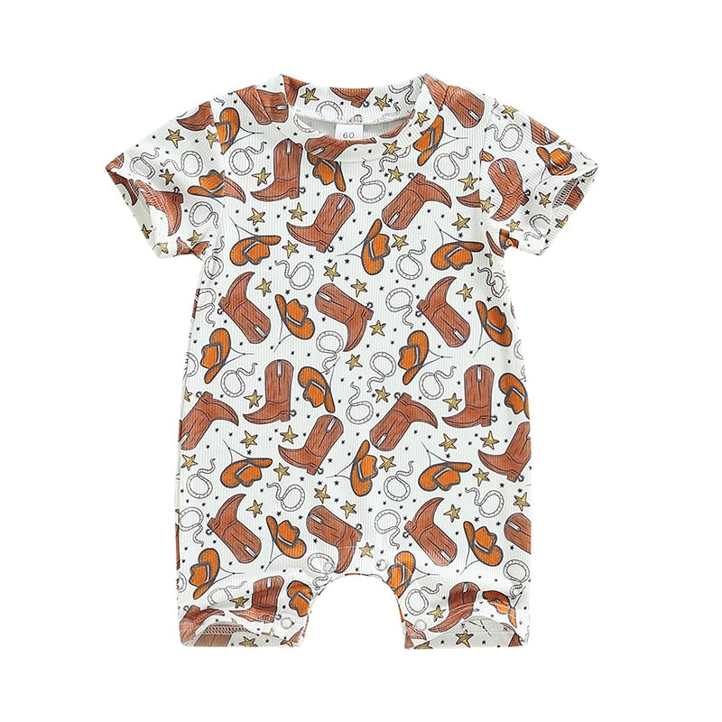 Adorable Summer Cattle Letter Print Rompers for Newborn Baby Boy