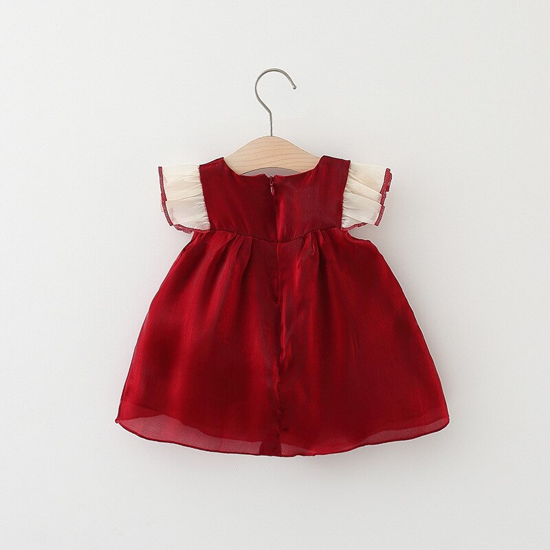 Sweet Solid Color Baby Girl Bow Knot Birthday Party Dress