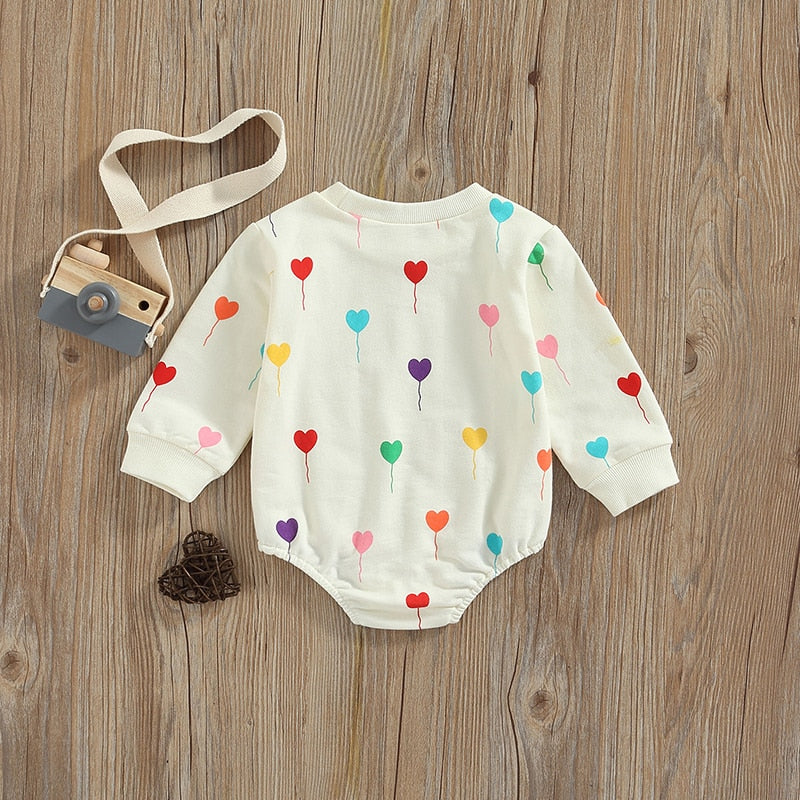 Lovely Baby Girl Boy Heart Print Crewneck Romper