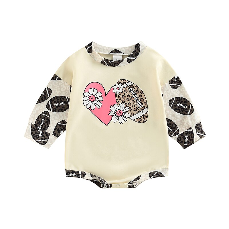 Cute Rugby Heart Print Rompers for Newborn Baby Girls