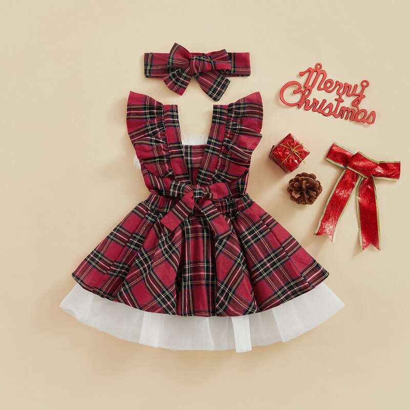 Sweet Christmas Dress for Baby Girls with Hairband