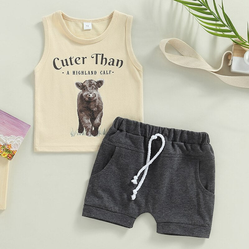 Adorable Summer Clothes for Newborn Baby Boys - Cartoon Animal Print Sleeveless Tanks Tops+Shorts Casual Tracksuits Outfits