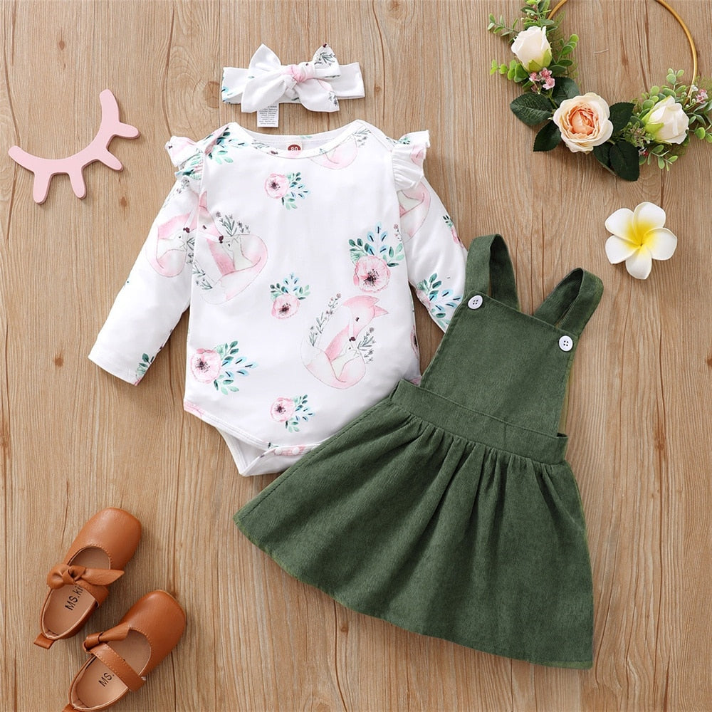 Adorable Newborn Baby Girl Clothes Set with Flowers and Fox Print