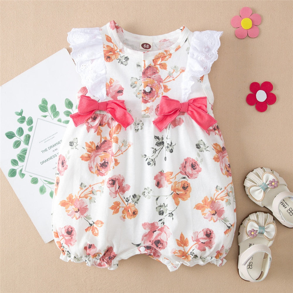 Sweet Baby Clothes with Floral Prints and Bowknots for Girls' Birthday Outfits