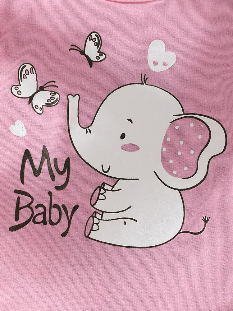 Cute Elephant Printed Baby Clothes Set for Girls