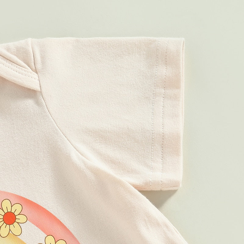 Adorable Newborn Baby Girls Summer Outfits Sets with Rainbow Print and Floral Flared Pants