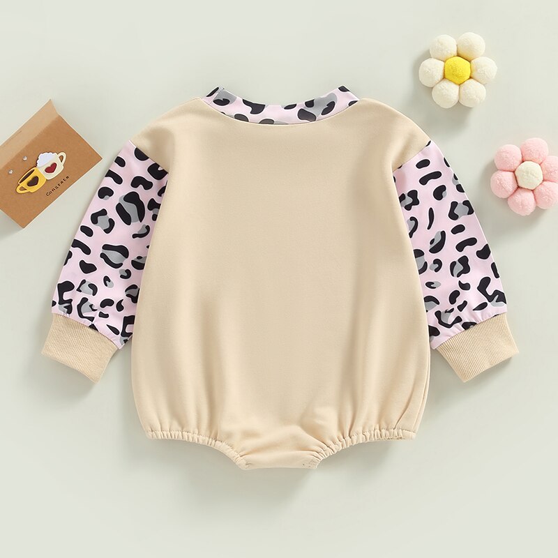 Fashionable Leopard Patchwork Sweatshirts Jumpsuits for Newborn Baby Girls