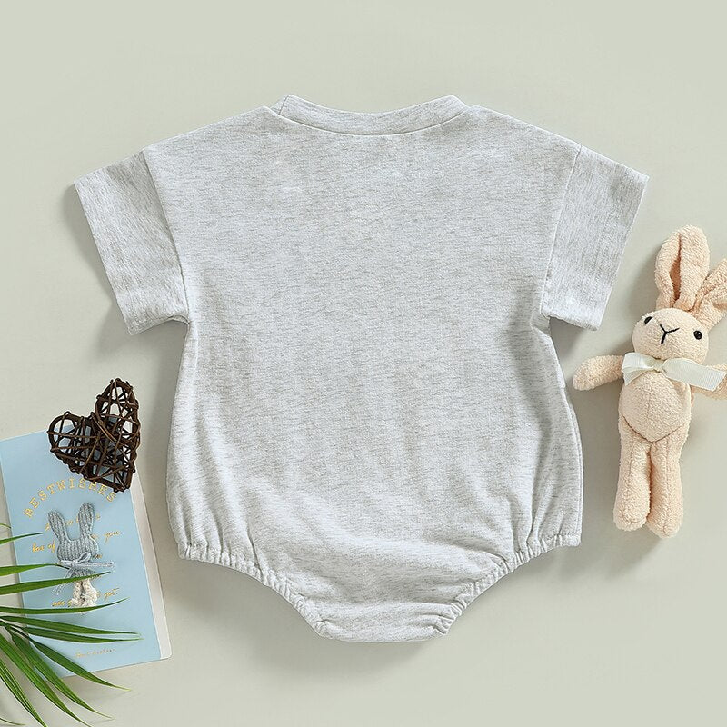 Summer Baby Bodysuit with Easter Letters and Rabbit Print