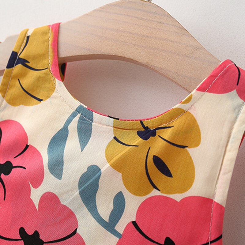 Summer Sweet Flower Bow Infant Sleeveless Cotton Toddler Dresses