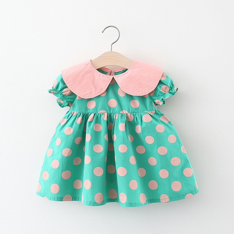 Baby Girl Dress Polka Dot Loose Lapel - BabbeZz