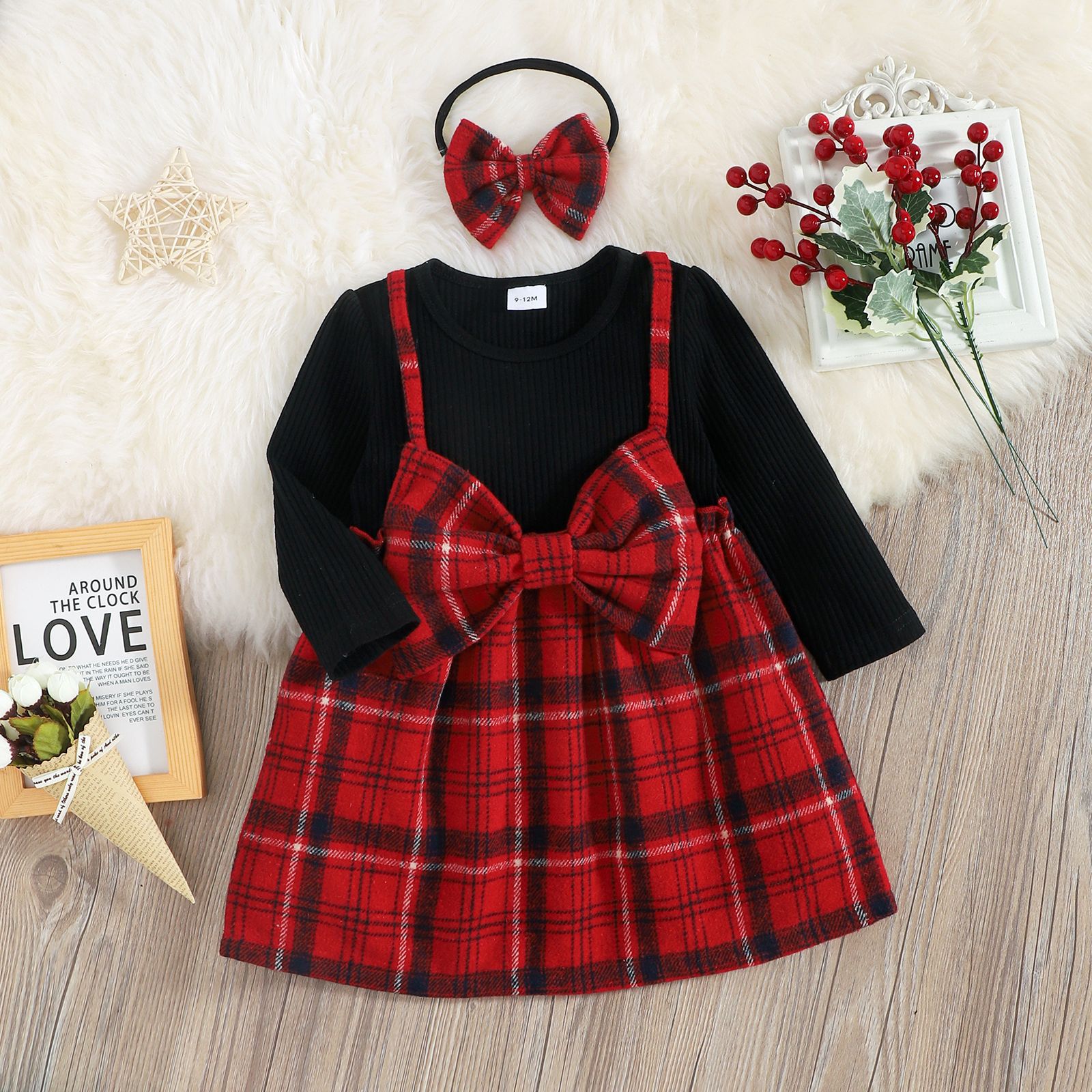 Stylish Plaid Bow Two-Piece Suit for Girls
