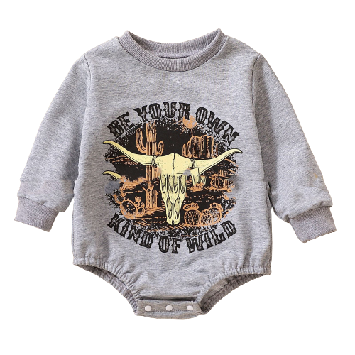 Cute English Letter Cowhead Cotton Long Sleeve Romper for Infants