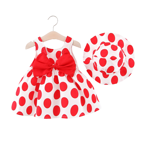 Charming Girls' Polka Dot Sleeveless Dress with Free Matching Hat - Perfect for Any Occasion
