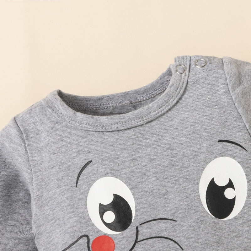 Cute Cartoon Animal Elephant Print Long Sleeve and Trouser Set for Baby