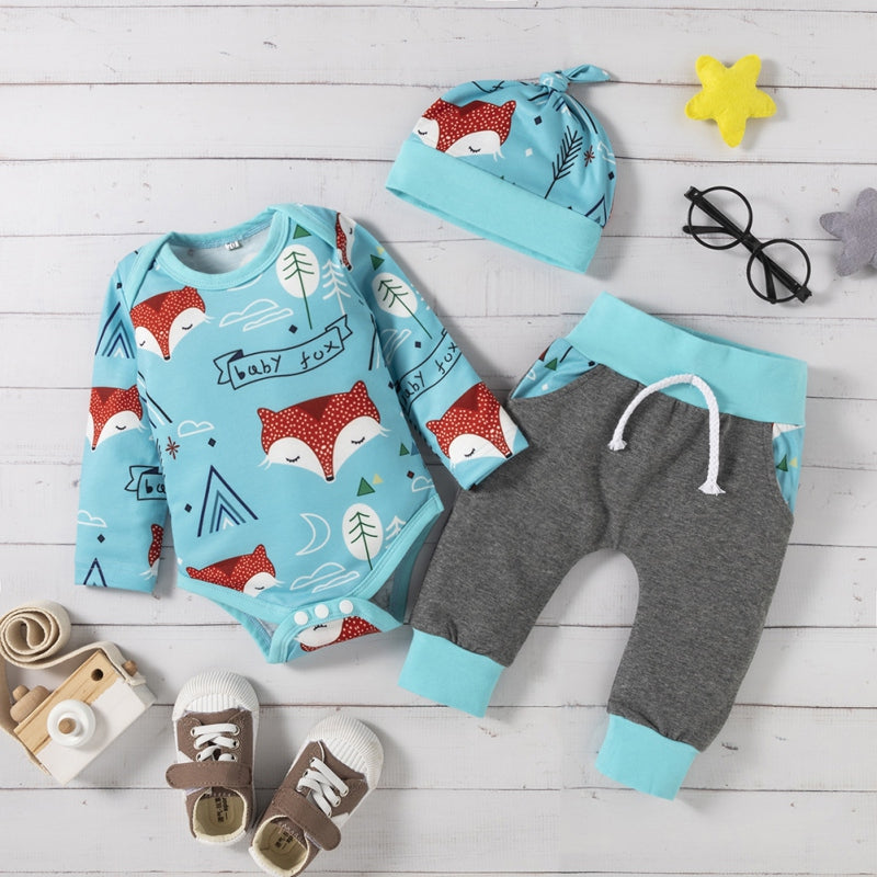 Cute Cartoon Animal Elephant Print Long Sleeve and Trouser Set for Baby