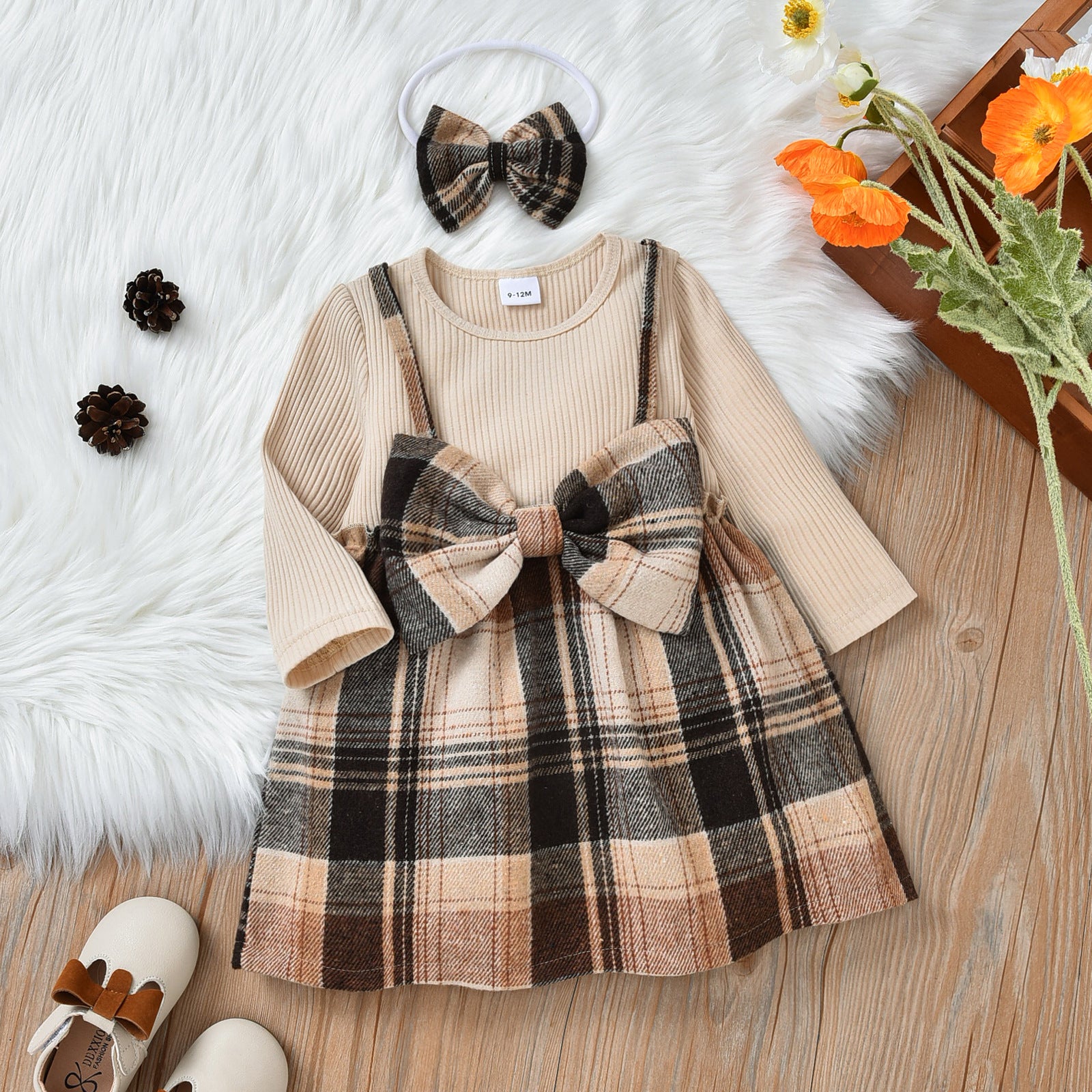 Stylish Plaid Bow Two-Piece Suit for Girls