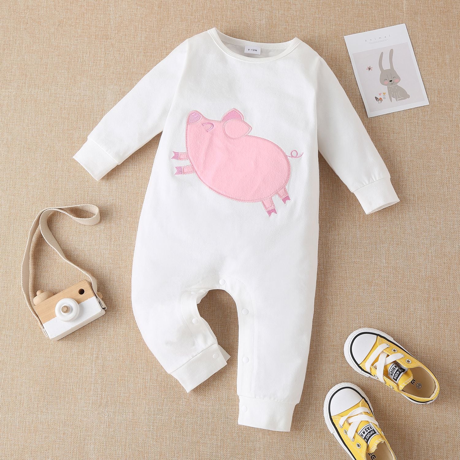 Adorable Baby Romper with Embroidered Animal Patch