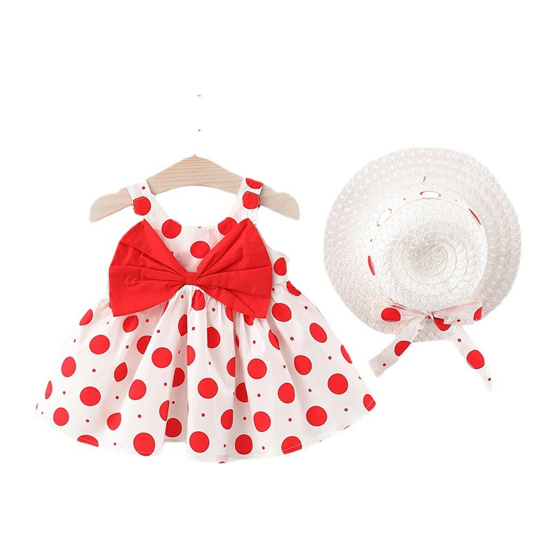 Korean Style Infant Tank Top Skirt with Polka Dot Bow - A Perfect Addition to Your Little One's Wardrobe