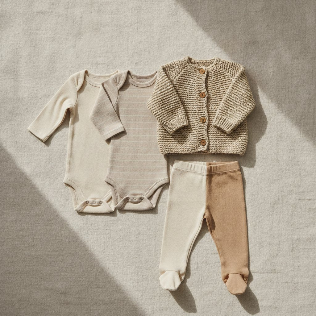 Flat-lay of baby clothing - how-to-save-money-on-baby-clothes