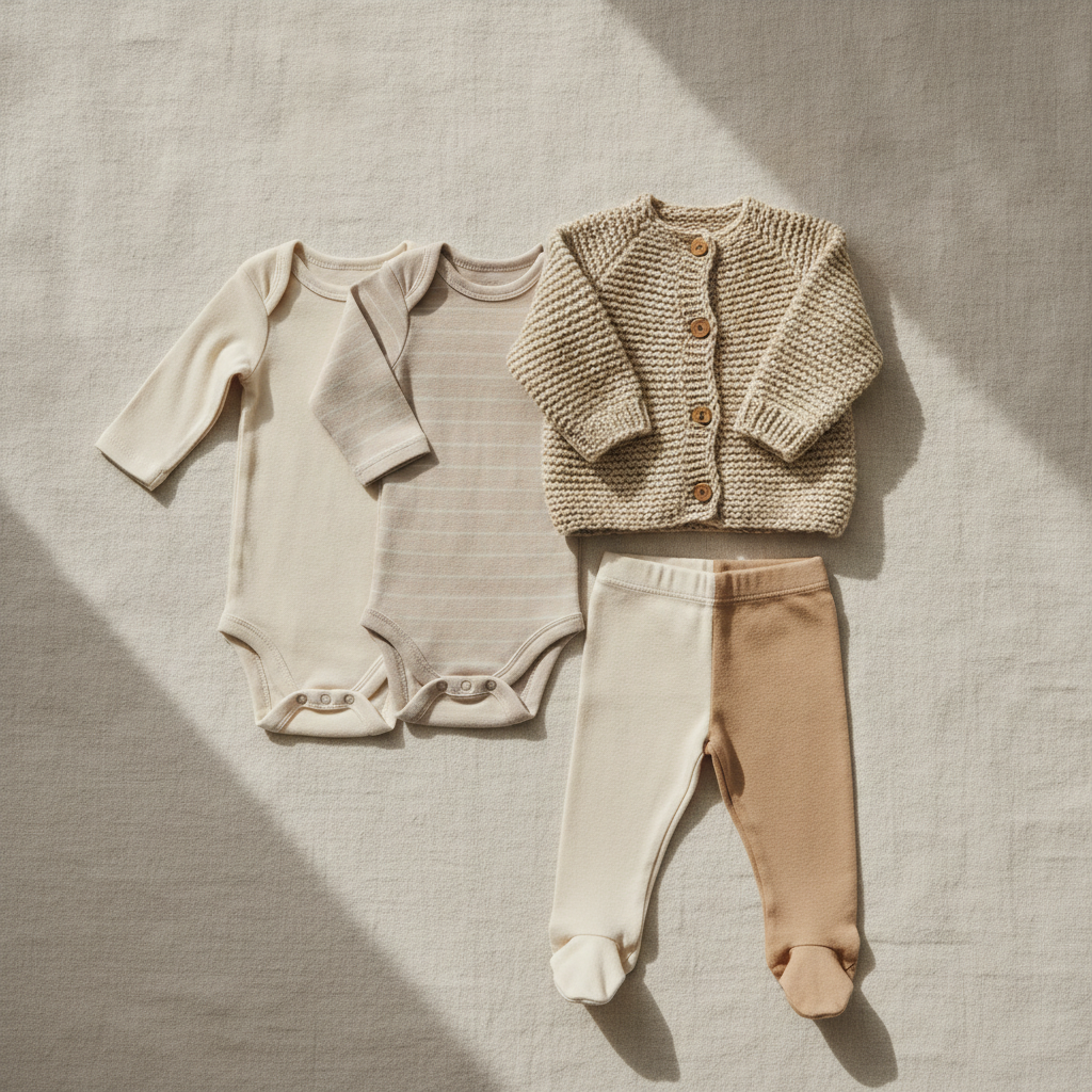 Flat-lay of baby clothing - how-to-save-money-on-baby-clothes