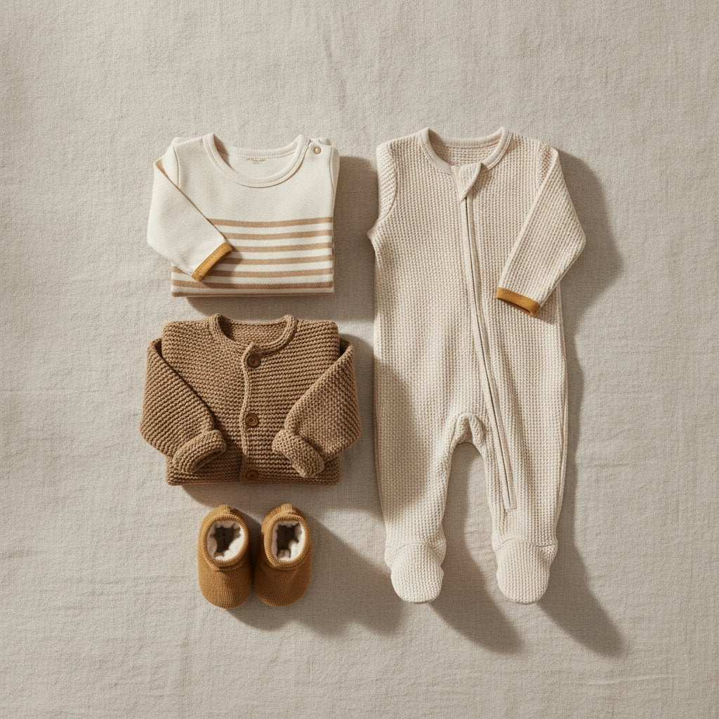 Flat-lay of baby clothing - baby-clothes-buying-guide