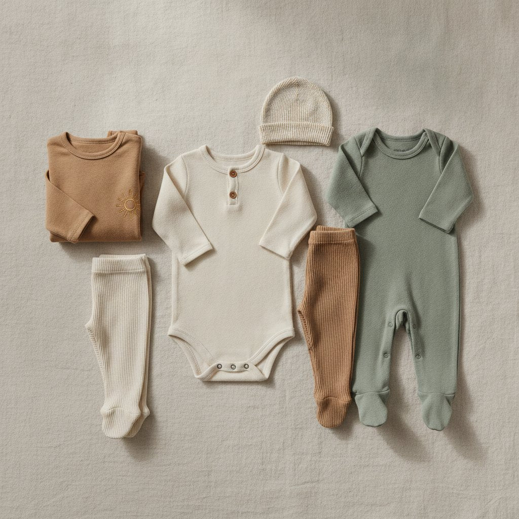 Flat-lay of baby clothing - gender-neutral-baby-clothes